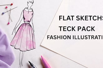 draw fashion collection tech pack flat sketch fashion design