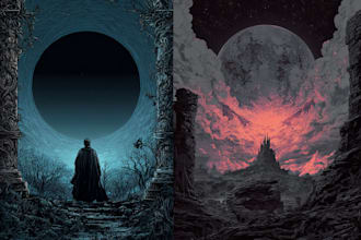 create a dark art illustration for album covers and more
