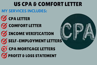 sign CPA income verification, mortgage letter, self employment, review and audit