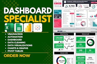 create excel, google sheets, tableau, power bi dashboard design or data cleaning