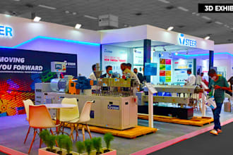 design 3d photorealistic exhibition booth, kiosk, stand, stall, backdrop, tent