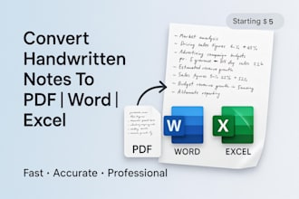 convert handwritten notes to PDF, word, or excel