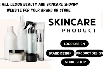 design branded shopify beauty skincare store with logo and product mockup