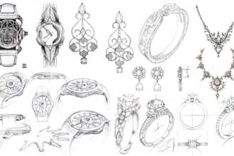 create jewelry design pendant wristwatch ring bracelet handdrawn creative design