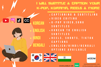 subtitle and caption your kpop, kdrama, reels, or interviews