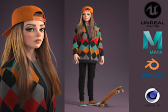 create 3d cartoon character, disney character, 3d pixar style, maya ue5 rig ue4