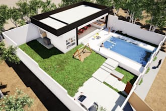 rebuild old property studio apartment, restaurant layout, flat interior, render