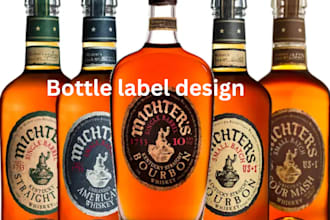 design bottle label design, whiskey, wine gin and beer cans