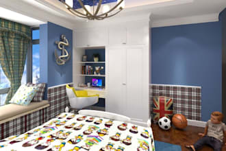 rebuild 3d kids room interior,furnitures,playroom,study room,toy,3d model render