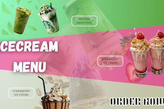 design ice cream, drink, food, juice, burger posters, flyer and restaurant menu