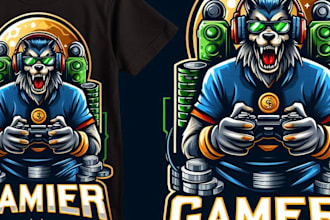 design high quality gaming mascot logo with t shirt design