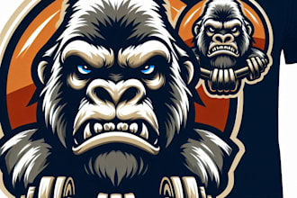 design high quality gorilla mascot logo with t shirt design