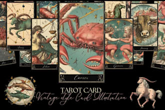 do tarot card illustrations oracle card fantasy tcg card zodiac card game design