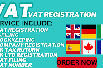 do vat registration,tax return,bookkeeping for UK,IT fr,de,es,ca