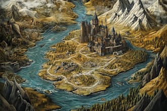 draw a fantasy map with digital watercolors