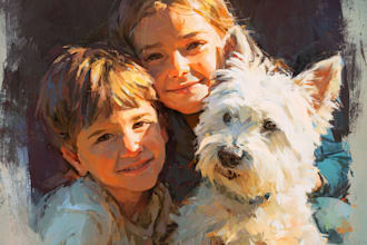 do digital oil painting art portrait, pets, family photo