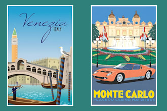 do retro vintage travel poster art deco postcard realistic travel poster design