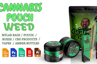 create cannabis, weed pouch mylar bag and product label design