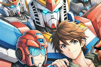 draw mecha robot,armor,gundam in anime or realism style