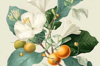 draw botanical illustrations of flowers, plants, fruits