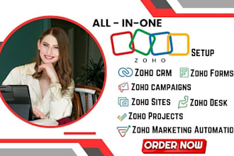 do zoho crm setup, zoho email campaigns, forms, zoho sites, marketing automation