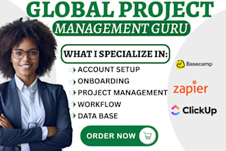 setup clickup zapier project management basecamp va scrum primevera automation