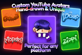 draw unique cartoon avatar, logo, pfp for youtube