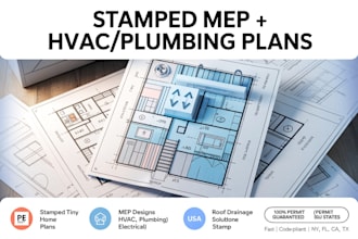 design, stamp ny, fl, ca, tx roof drainage tiny home plumbing hvac mep plan