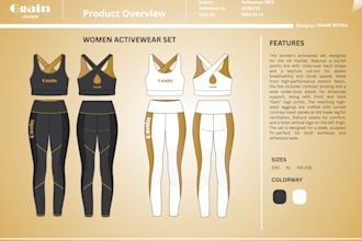 create activewear, sportwear tech pack for production