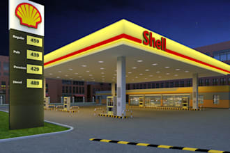 craft 3d petrol station design, gas station,shop,mall, factory,trank,strip malls