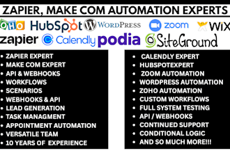 zapier wix woocommerce hubspot podia zoho wordpress siteground zoom calendly