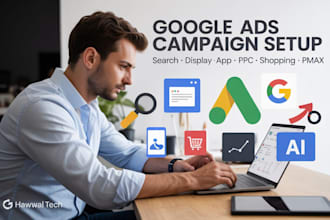 setup google ads campaign search ads display ads app PPC shopping ads pmax