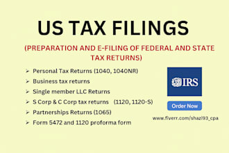 prepare and efile USA tax returns for individual and business 1040, 1120, 1065