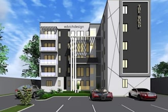 optimize 3d luxurious hotel building,hall reception,gym mini,swimming pool,plans