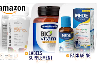 design minimalist packaging and labels for amazon supplements and medicine