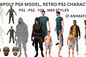 3d retro ps1 model, ps1 character, lowpoly model, psx y2k n64model, ps1 vtuber