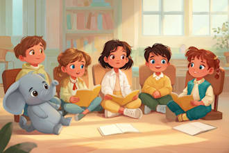 create children story book illustration with cute animals