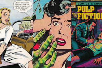 draw retro vintage comic book art in pop art 80s style for posters graphic novel