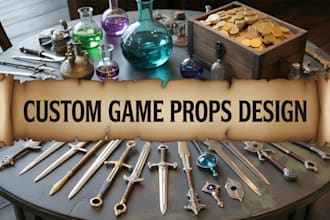 design custom 2d or 3d props, fantasy gaming arts, banner, character for game
