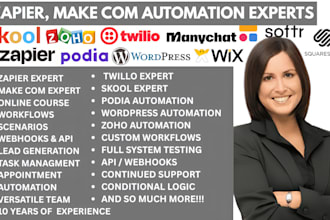 zapier podia skool zoho wordpress wix squarespace landbot manychat softr twilio