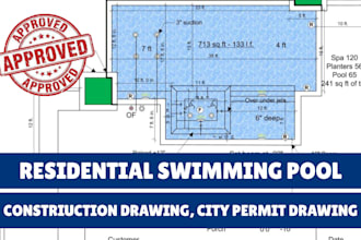 draw swimming pool, pool construction design, site plan, backyard plan pe stamp