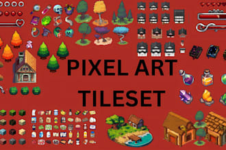 create high quality game art tileset and pixel sprite sheet for 2d video game