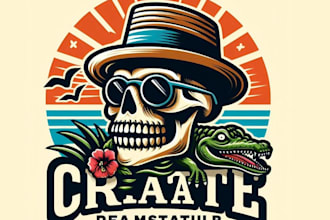 create skull mascot summer crocodile logo