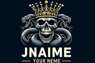 do custom skeleton crown snake logo design
