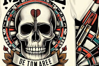 make vintage t shirt skull darts logo