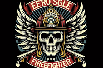 make retro skull eagle firefighter logo