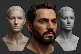 sculpt realistic 3d head, statues, bust, face, full body model and 3d printing
