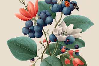 paint botanical illustration of plants, fruits, flowers, vegetables, herbs