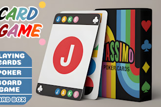 design custom 52 playing cards, poker card deck, uno board games card box mockup