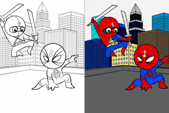 draw superhero comic book, comic page, dc marvel cartoon character illustration